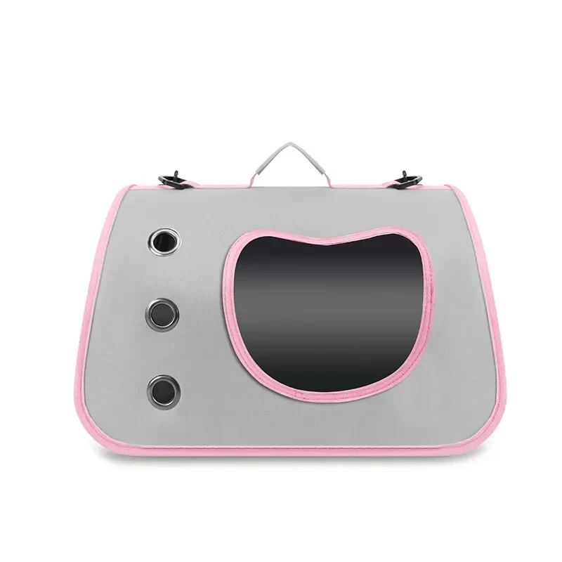 Soft grey shoulder carrier with pink piping, front mesh panel open